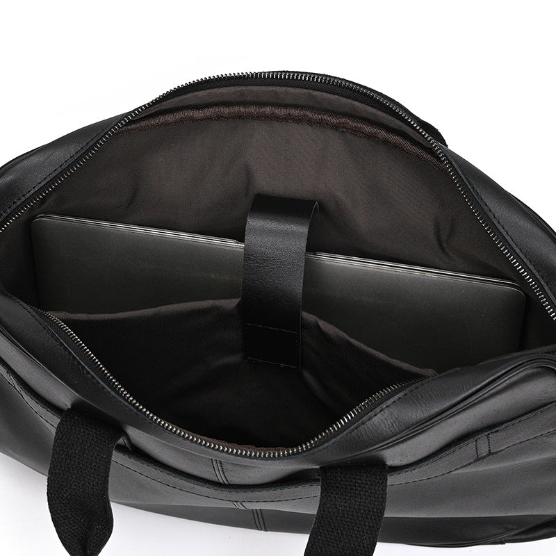Genuine Leather Carry-On Office Bag with Trolley Strap