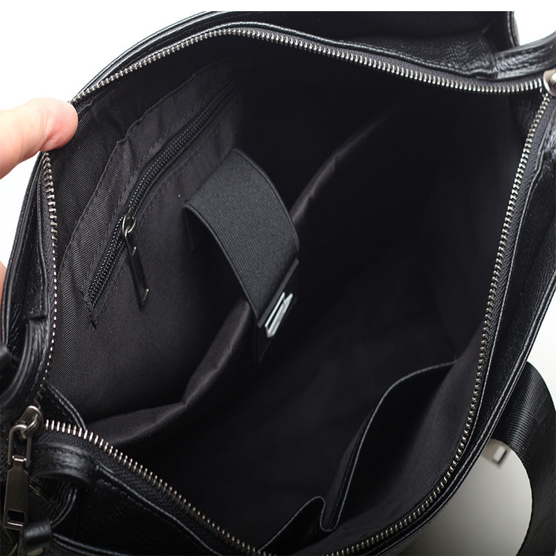 Black Leather Laptop Bag Messenger Shoulder Purse