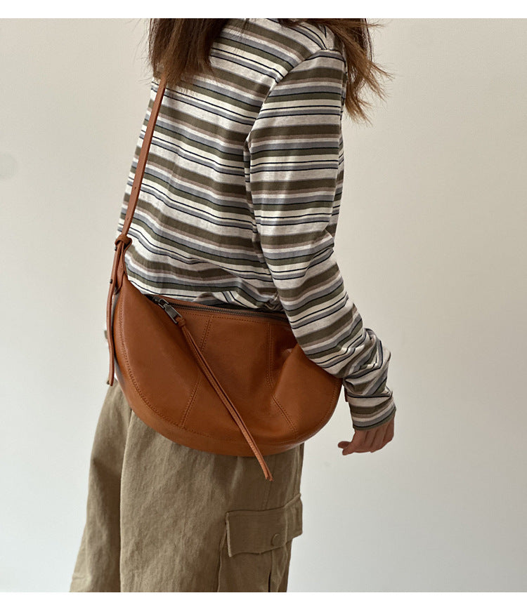 Brown Full Grain Leather Messenger Crossbody Bag for Women