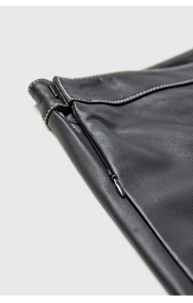 High Rise Leather Elephant Style Pants Straight Leg Midi Culotte