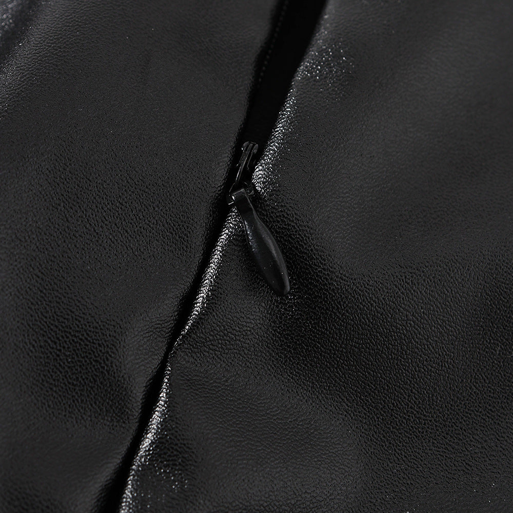 Black High Waist PU Leather Mini Skirt with Front Knot Detail