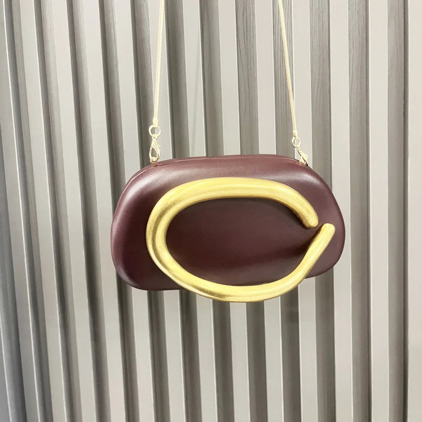 Women's Designer Handle Clutch Bag wine red