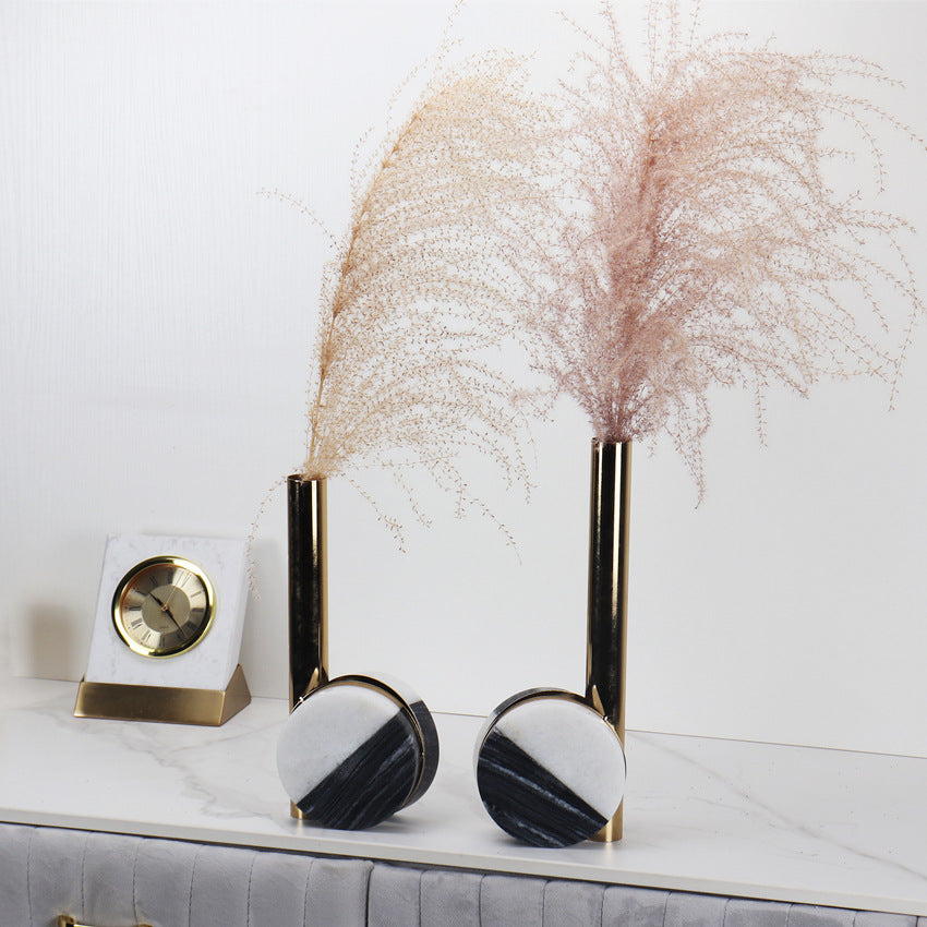 Modern Marble Flower Vase with Gold Accent Black and White Stone Vase