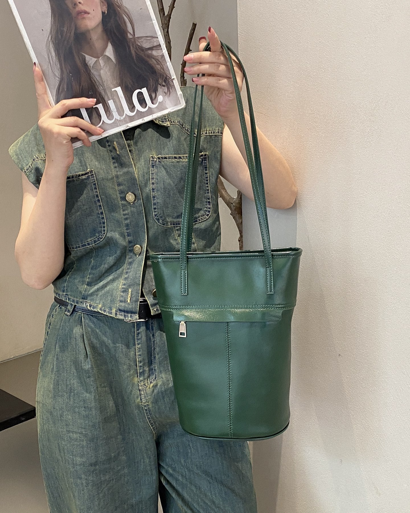 Women’s Leather Shoulder Bucket Purse