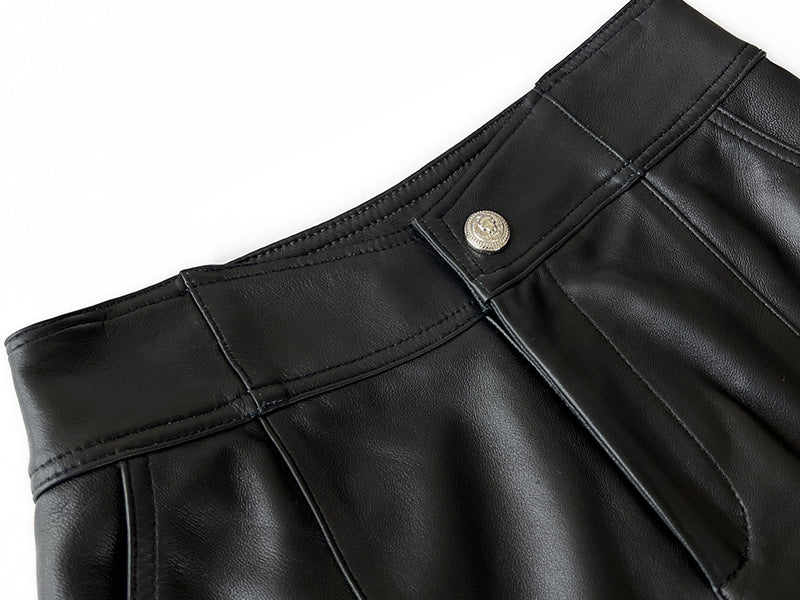 Women’s Leather High Waist Shorts Wide Leg