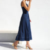 Denim Overall Long Dress with Buttons and Pockets for Women