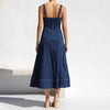 Denim Overall Long Dress with Buttons and Pockets for Women