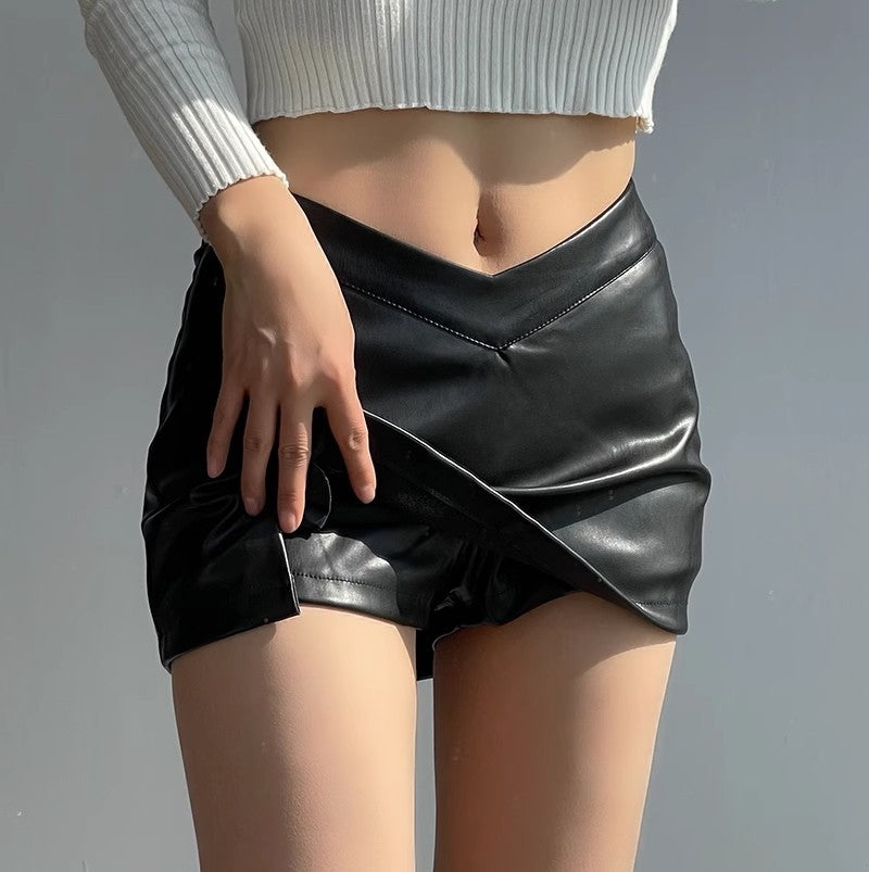 Above knee Causal PU Leather Short Skirts