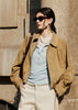 Tan Real Suede Leather Jacket for Women with Drawstring Hem