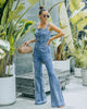 Acid Wash Flared Denim Jumpsuit for Women