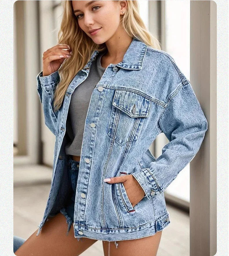 Women's Oversized Drop Shoulder Denim Coat