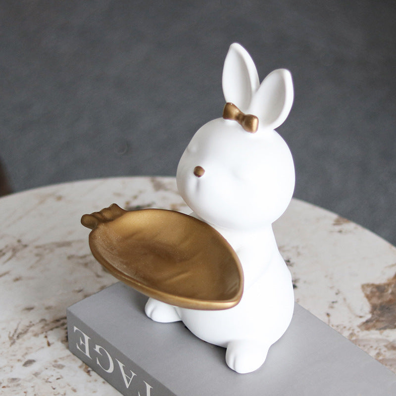 White and Gold Rabbit Resin Tray Key Storage Ornament