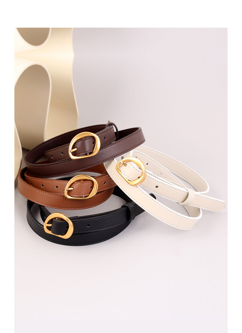 thin leather women's belts with gold buckle