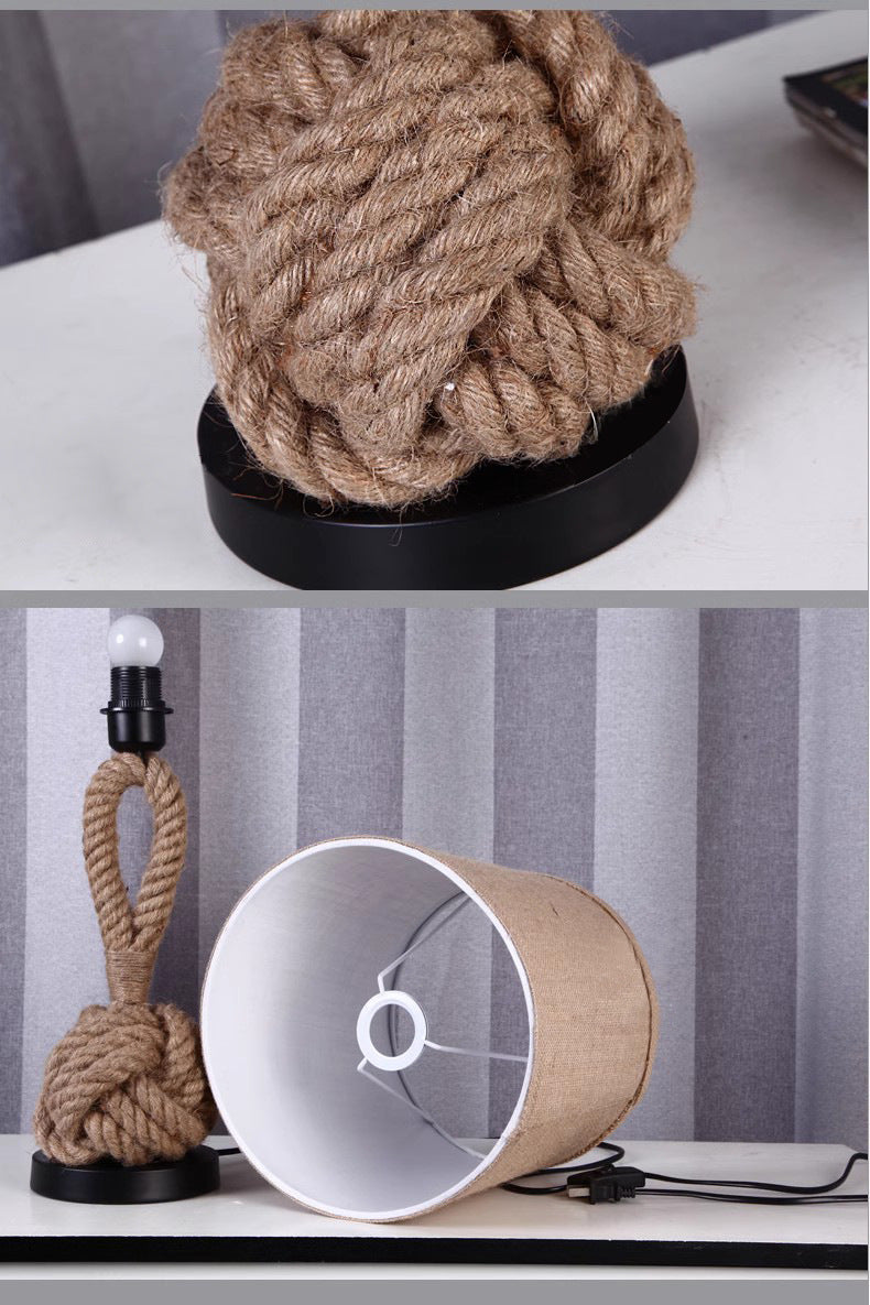 Handmade Rope Linen Table Lamp for Rustic Bedroom
