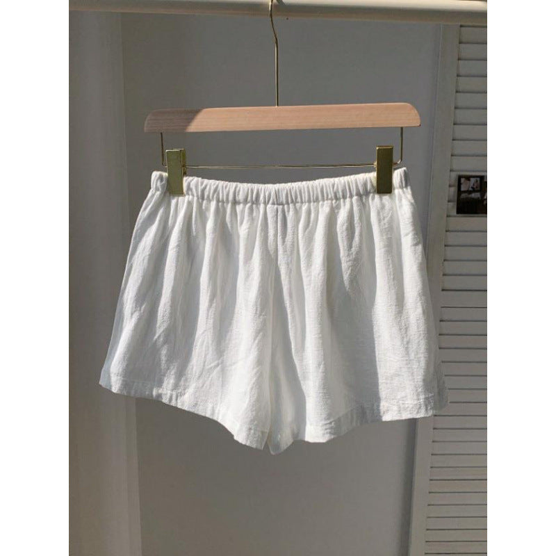 Women White Elastic Waist Shorts Summers
