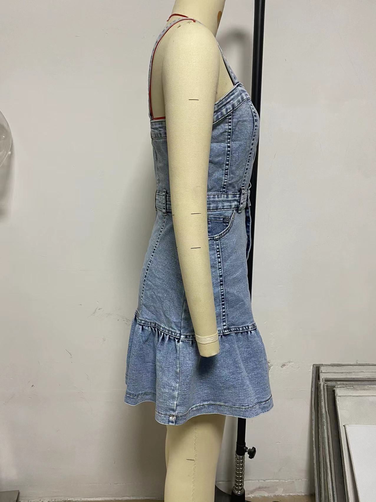 Women’s Sleeveless Mini Denim Dress – Blue Jean Summer Dress