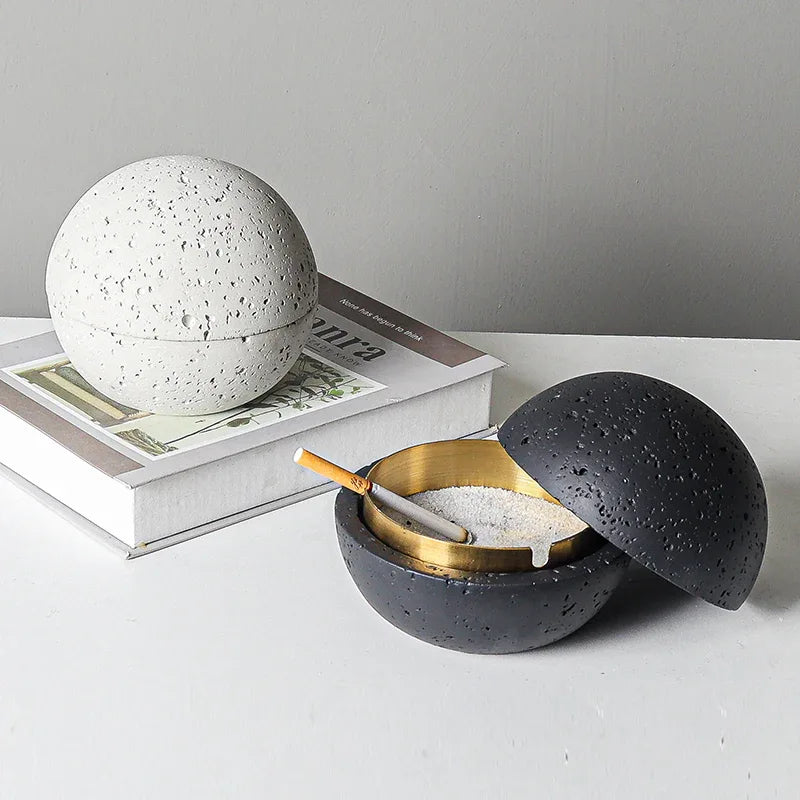 Nordic Design Volcanic Stone Spherical Cement Ashtray Home & Hotel