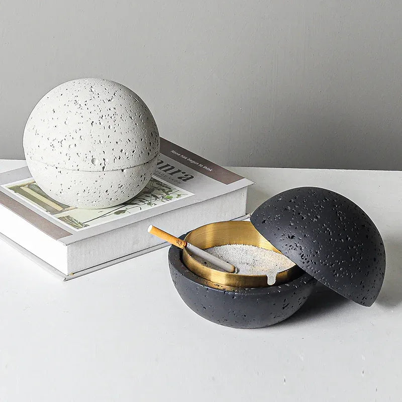 Nordic Design Volcanic Stone Spherical Cement Ashtray Home & Hotel - Boho Living Room