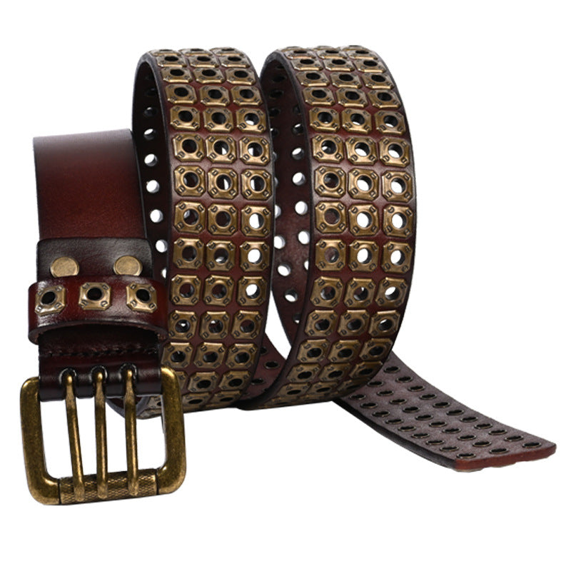 Studded Leather Belts with Rivets Western Cowboy