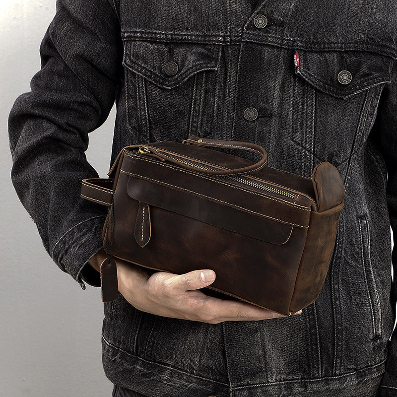 mens toiletry bag real leather