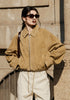 Tan Real Suede Leather Jacket for Women with Drawstring Hem