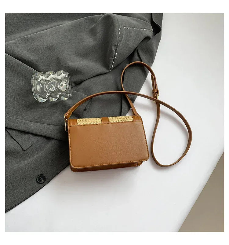 Small Woven Straw Crossbody Bag Summer Beach Purse