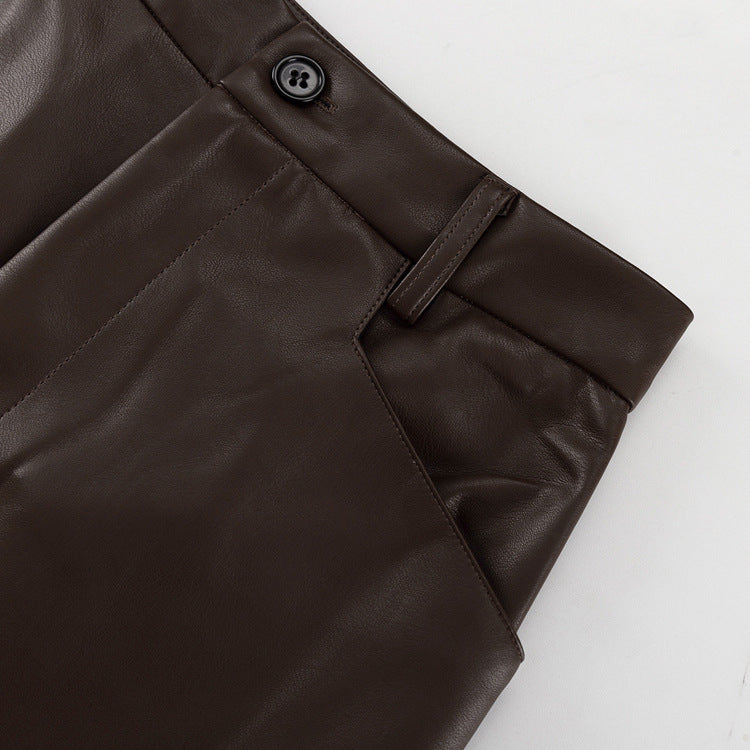 Imitation Leather Brown Skirt Tall
