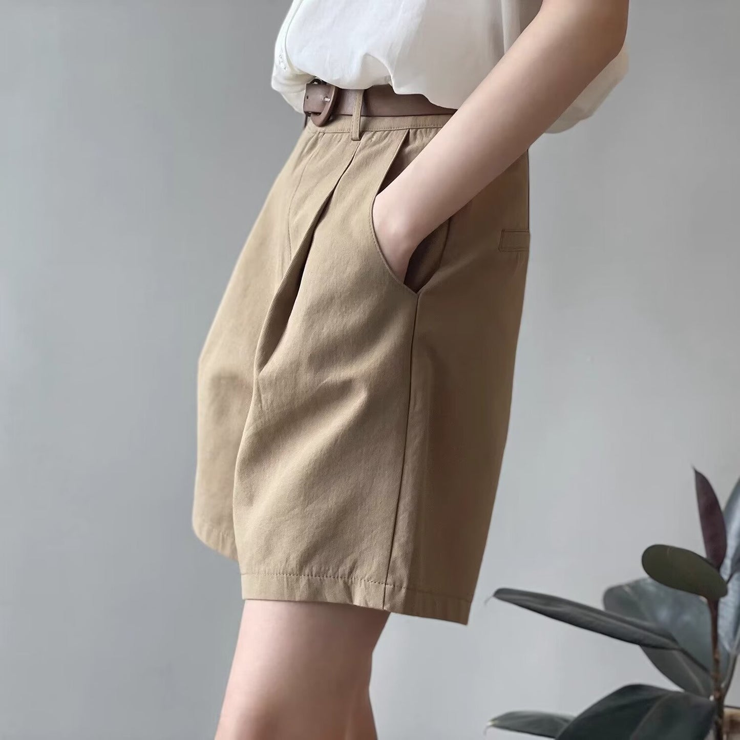 High Waist Belted Summer Shorts for Women