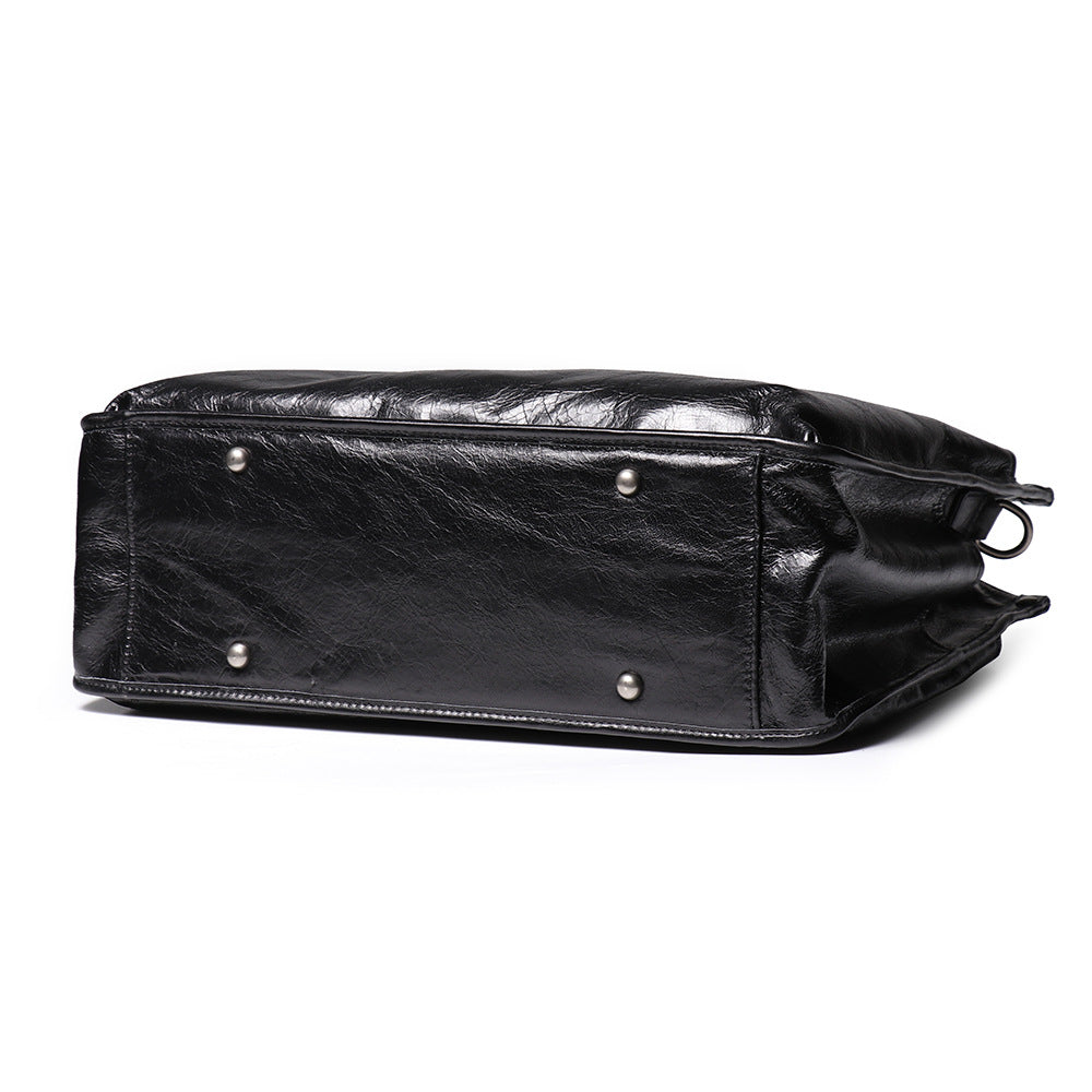 Leather Men's Business Laptop Briefcase with Shoulder Strap