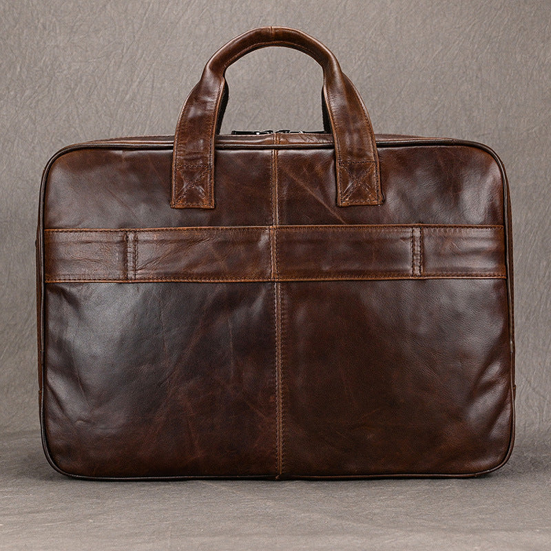 Genuine Leather Office Laptop Bag for Men with Trolley Sleeve