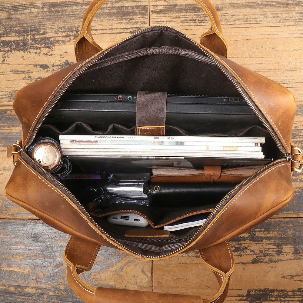 Men's Genuine Leather Messenger Briefcase Bag