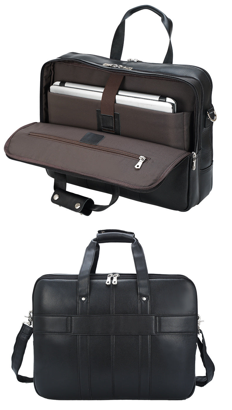 men's genuine leather laptop office bag with trolley sleeve