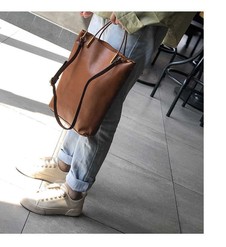 Genuine Brown Office Tote with Adjustable Strap