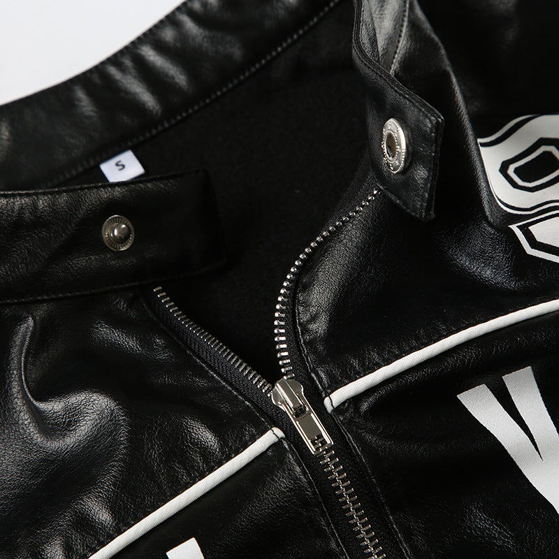 Cropped Faux Leather Jacket Women Moto Bomber Style