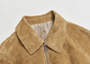 Tan Real Suede Leather Jacket for Women with Drawstring Hem