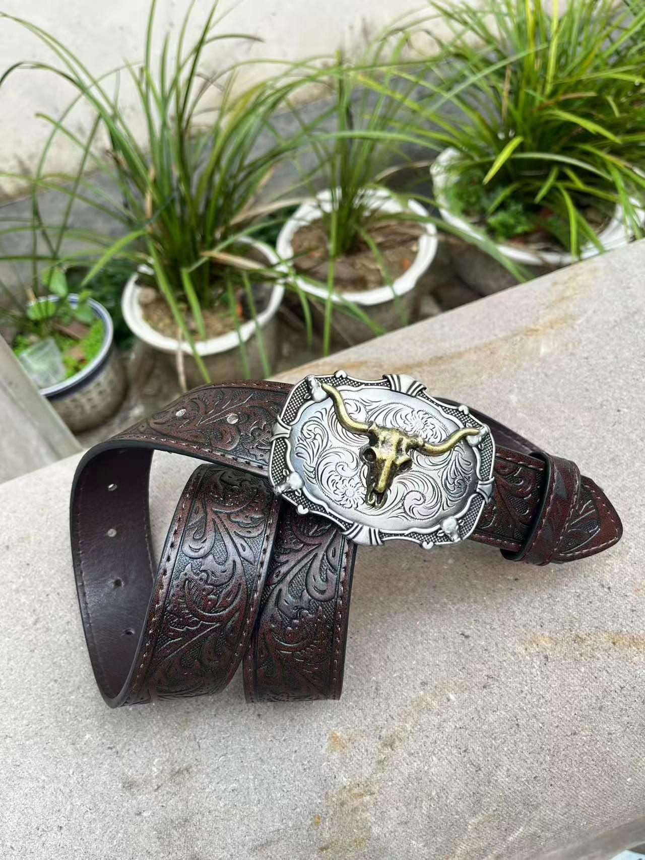 Men’s Western Bullhead Genuine Leather Belt