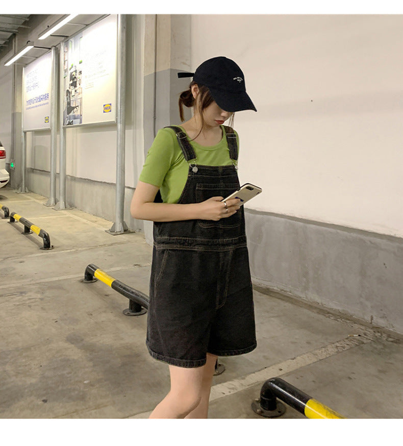 Denim Casual Distressed Overalls Bib Shorts
