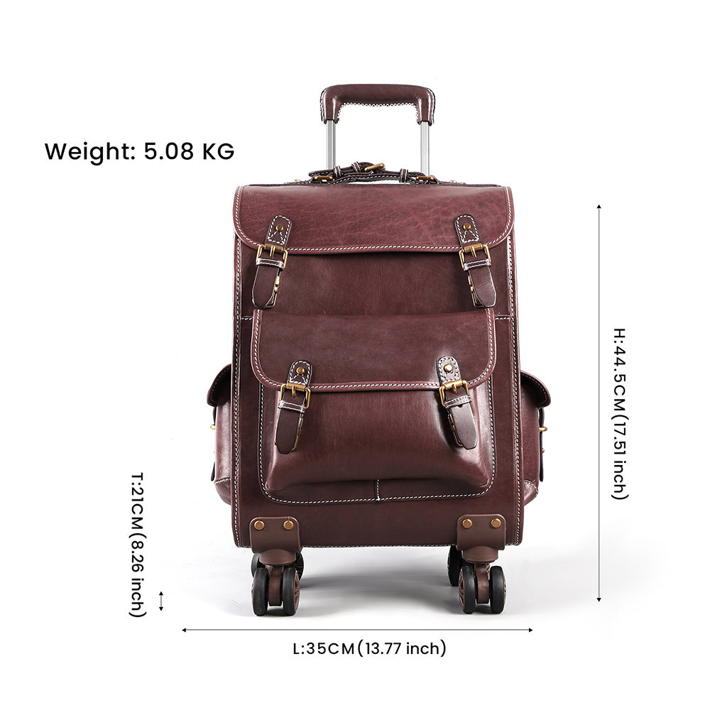 Leather Luggage Trolley Case Carry-On Suitcase with Wheels