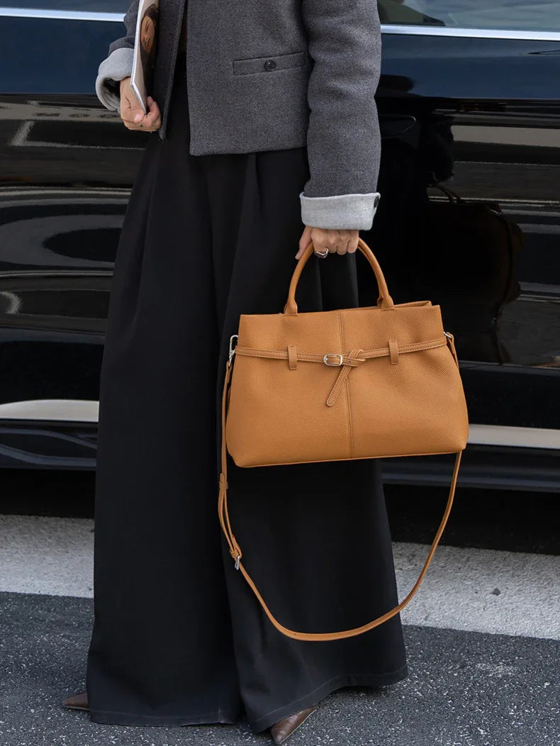 women leather black handbag with top handle