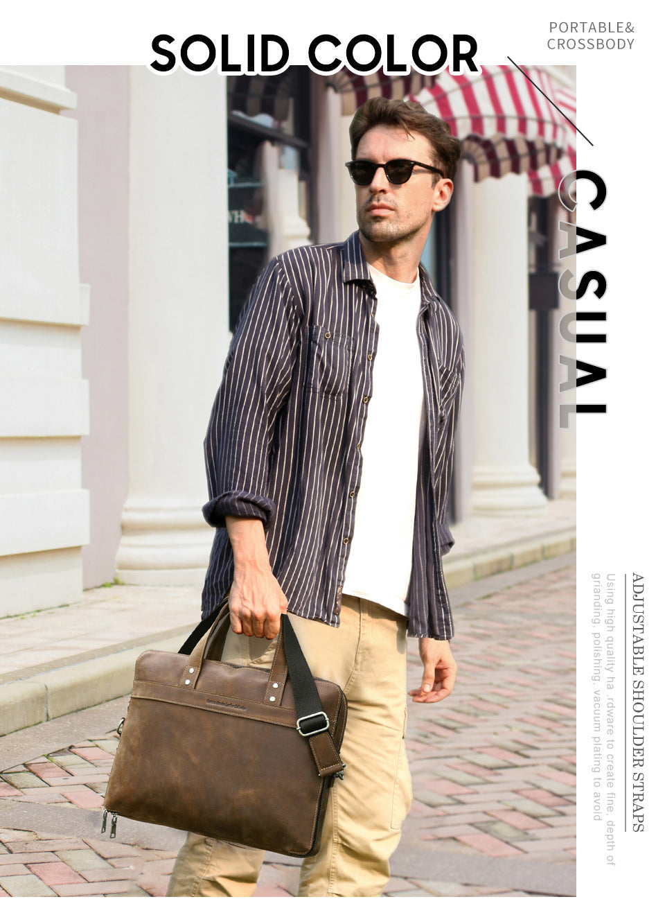 Men Leather Office Briefcase with Trolley Sleeve