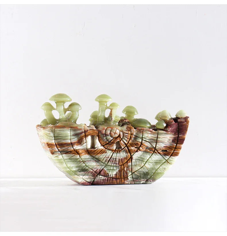 Natural Jadeite Mushroom Marble Ornament