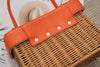 Woven Summer Handbag with Leather Handle & Lock