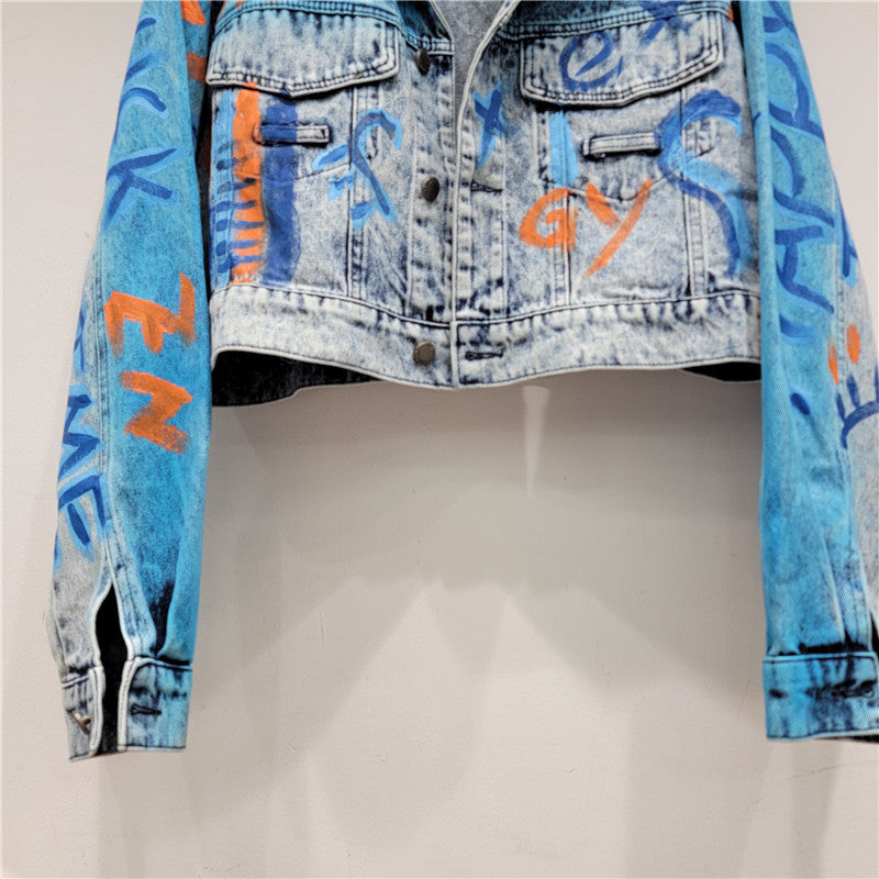 Women’s Cropped Graffiti Denim Jacket