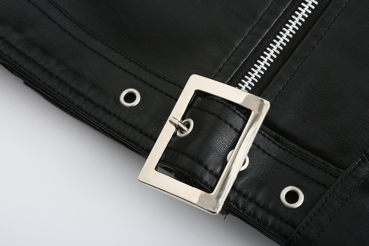 Women’s Faux Leather Motorcycle Jacket with Belt
