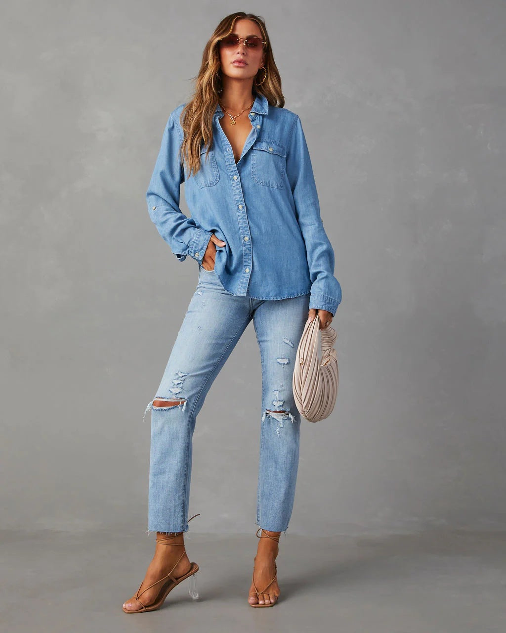 Lightweight Denim Shirt Women Long Sleeve