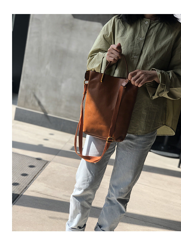 Genuine Brown Office Tote with Adjustable Strap