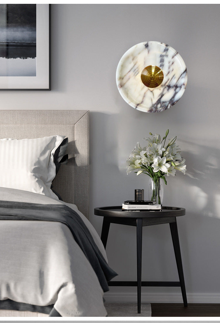 Round Natural Marble Wall Lamp Sconce for Bedroom & Living Room