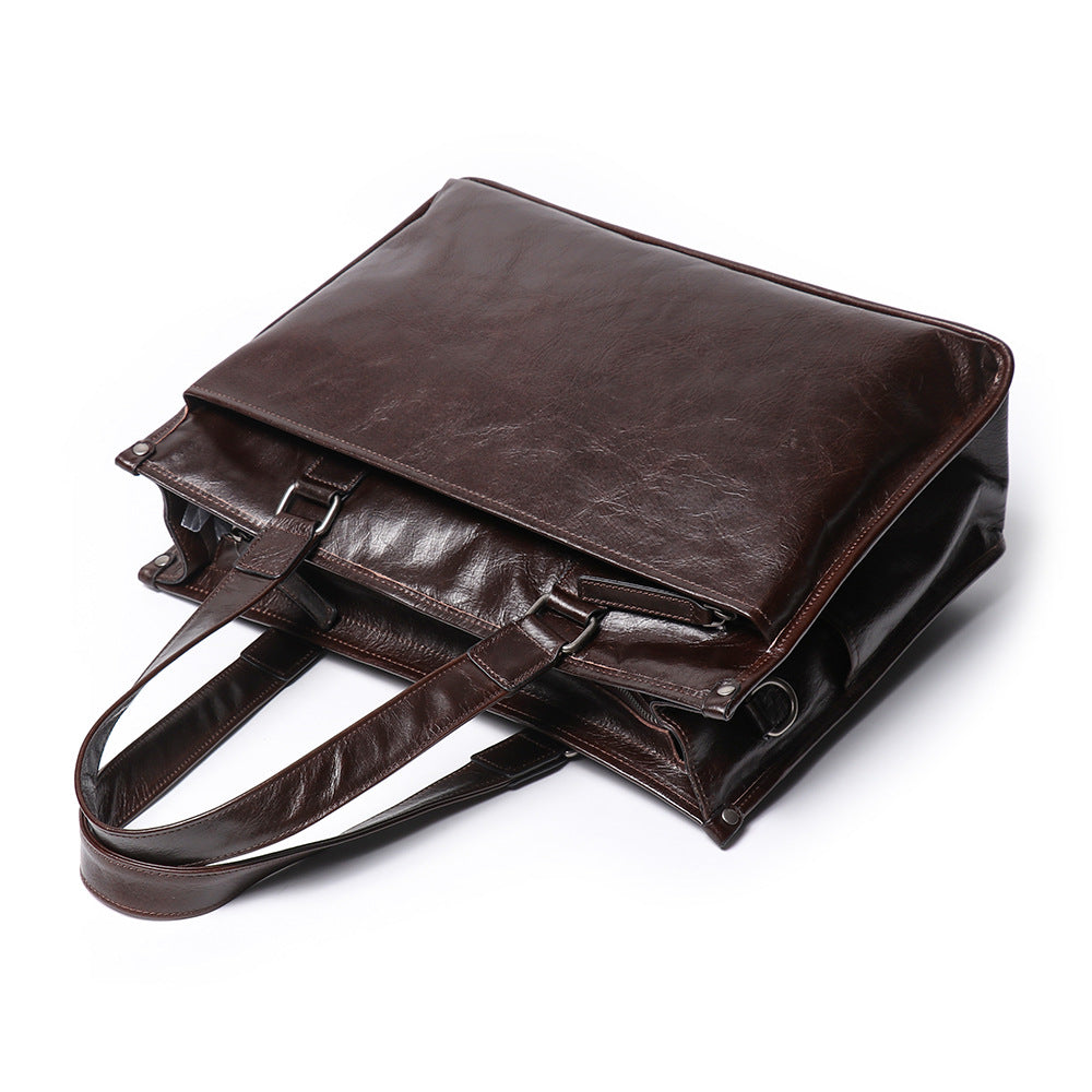 Leather Men's Business Laptop Briefcase with Shoulder Strap