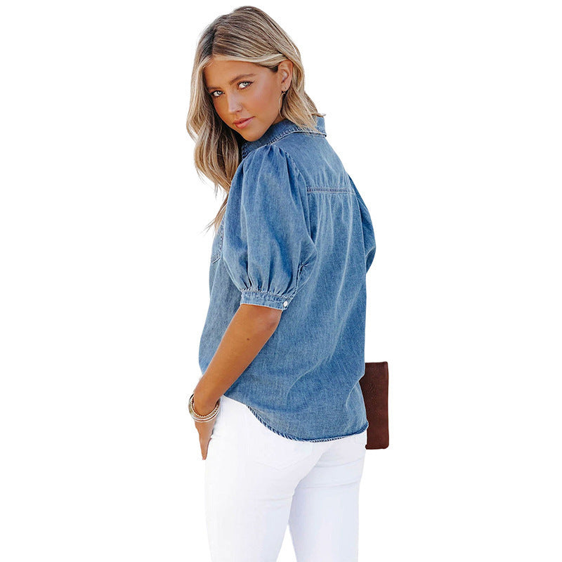 Women's Puff Sleeve Denim Upper Vest