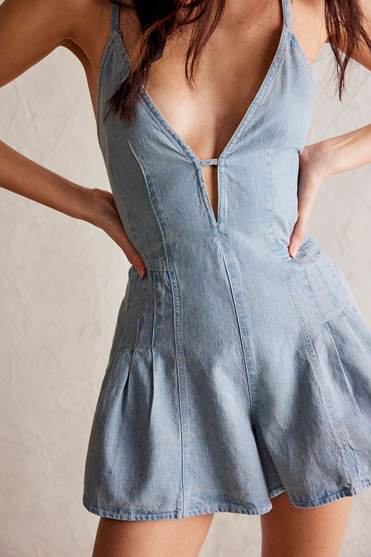 Women’s Sleeveless Denim Dress Open Back Mini Jean Dress